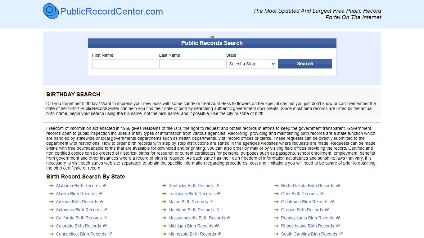 Free Birthday Public Records Directory